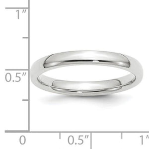 3mm white comfort fit wedding band shown next to a ruler for size reference