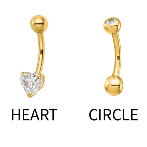 14K gold heart stone belly button ring and circle ball belly button ring