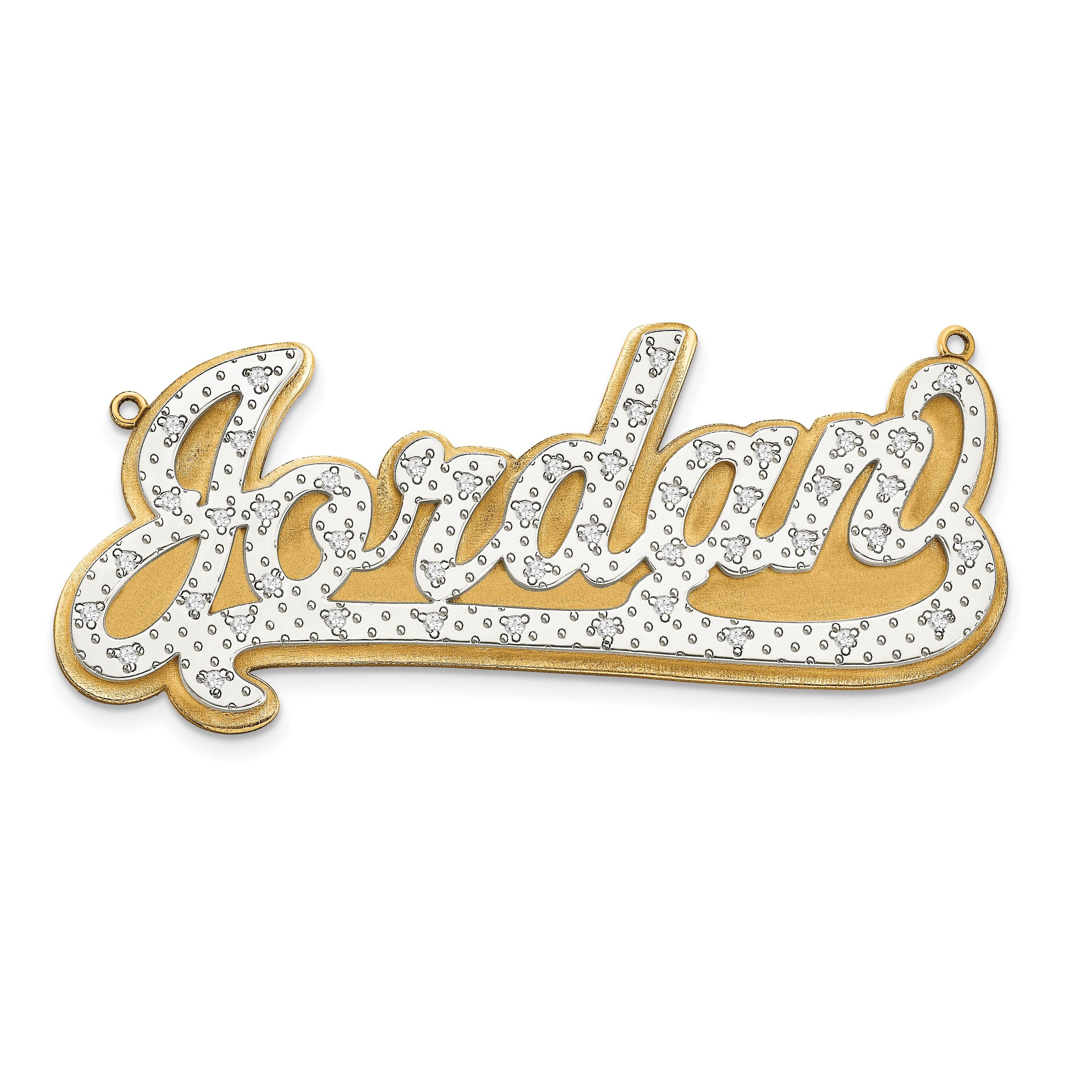 Personalized 3D Two Tone Gold & Diamond Name Necklace | 10k or 14k Gold