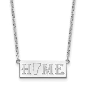 Sterling silver HOME bar pendant necklace with a state silhouette cutout in place of the O