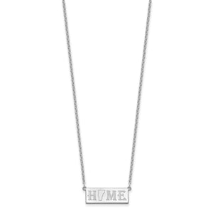 Dainty silver state HOME bar necklace shown on an 18 inch cable chain