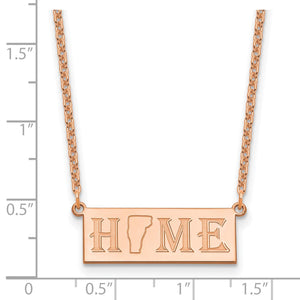 Rose gold state HOME bar pendant shown next to a ruler for size reference