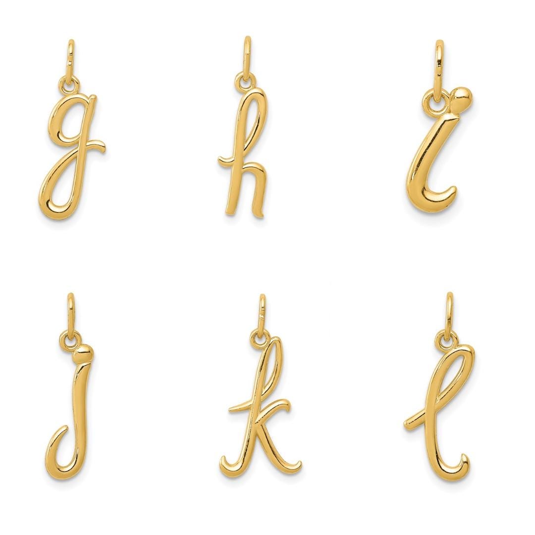 10k or 14k Yellow Gold Script Initial Charm Pendant  Lowercase Letter Necklace or Bracelet Charm  Dainty Custom Gold Jewelry Gift