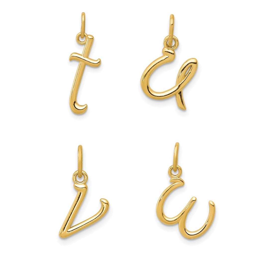 10k or 14k Yellow Gold Script Initial Charm Pendant  Lowercase Letter Necklace or Bracelet Charm  Dainty Custom Gold Jewelry Gift