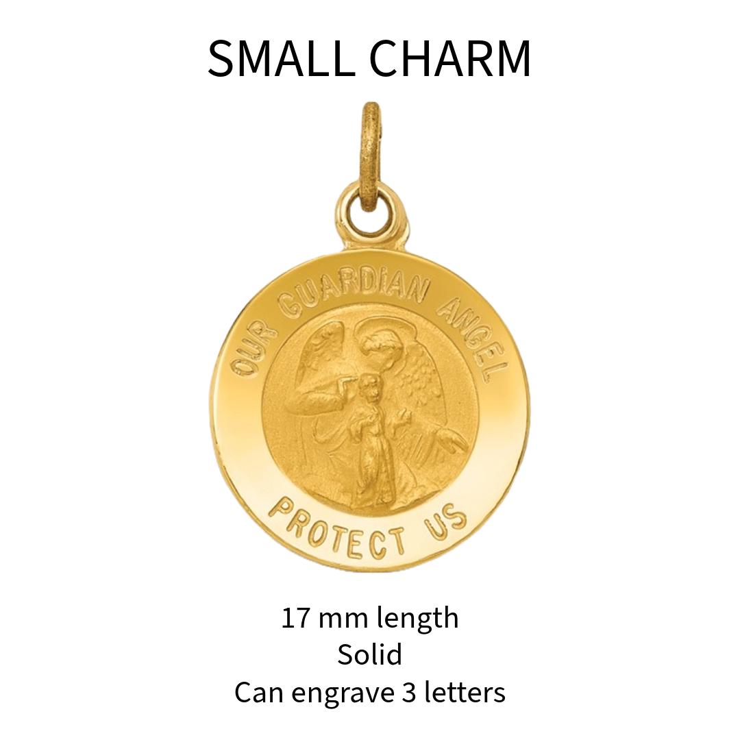 14K Gold Guardian Angel Pendant  Engravable Medal Charm  Small, Medium or Large  Religious Jewelry Gift  Solid or Hollow Options