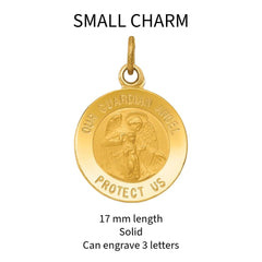 14K Gold Guardian Angel Pendant  Engravable Medal Charm  Small, Medium or Large  Religious Jewelry Gift  Solid or Hollow Options