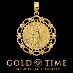 14k Gold Miraculous Medal Pendant with Scallop Frame  Choose Yellow or White Gold, Solid Polished Finish, Religious Virgin Mary Charm