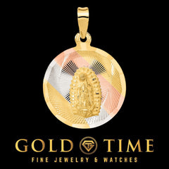 14K Tri-Color Gold Lady of Guadalupe Pendant  Religious Medal in Yellow, White, Rose Gold - Solid Gold - Custom Engraving Options, 4 sizes