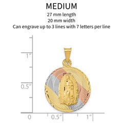 14K Tri-Color Gold Lady of Guadalupe Pendant  Religious Medal in Yellow, White, Rose Gold - Solid Gold - Custom Engraving Options, 4 sizes