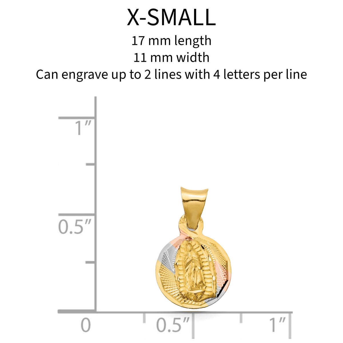 14K Tri-Color Gold Lady of Guadalupe Pendant  Religious Medal in Yellow, White, Rose Gold - Solid Gold - Custom Engraving Options, 4 sizes