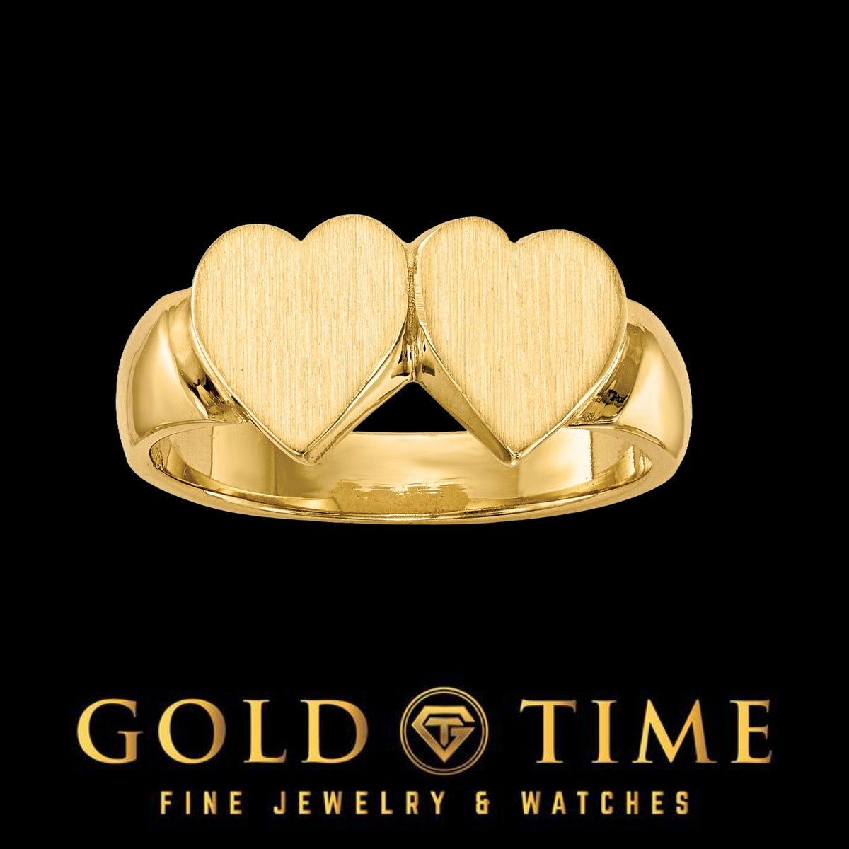 14k Yellow Gold Custom Engravable Personalized Double Heart Ring