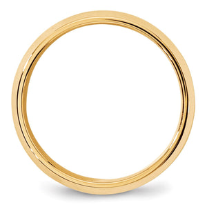 Yellow gold wedding band shown face on to display the comfort fit interior