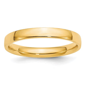 Polished 3mm yellow gold comfort fit wedding band with a domed top