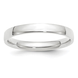 Polished 3mm white gold comfort fit wedding band with a domed top