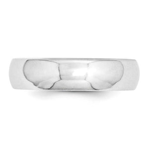 White gold 5mm comfort fit wedding band with a polished domed top