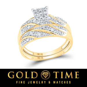 Women's 10K yellow gold diamond engagement ring and matching band