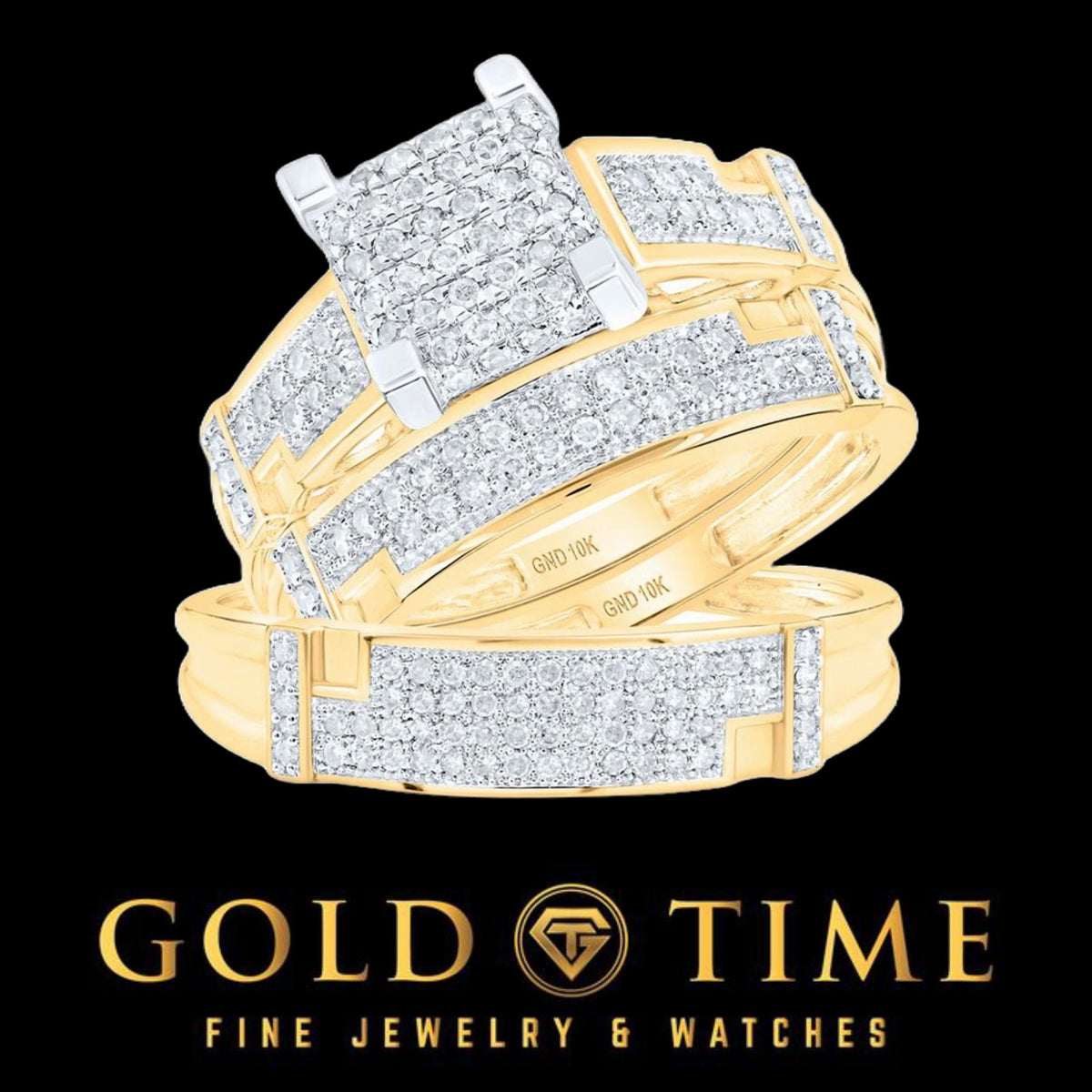10K Yellow Gold and Diamond Trio Wedding Ring Set for Him and Her