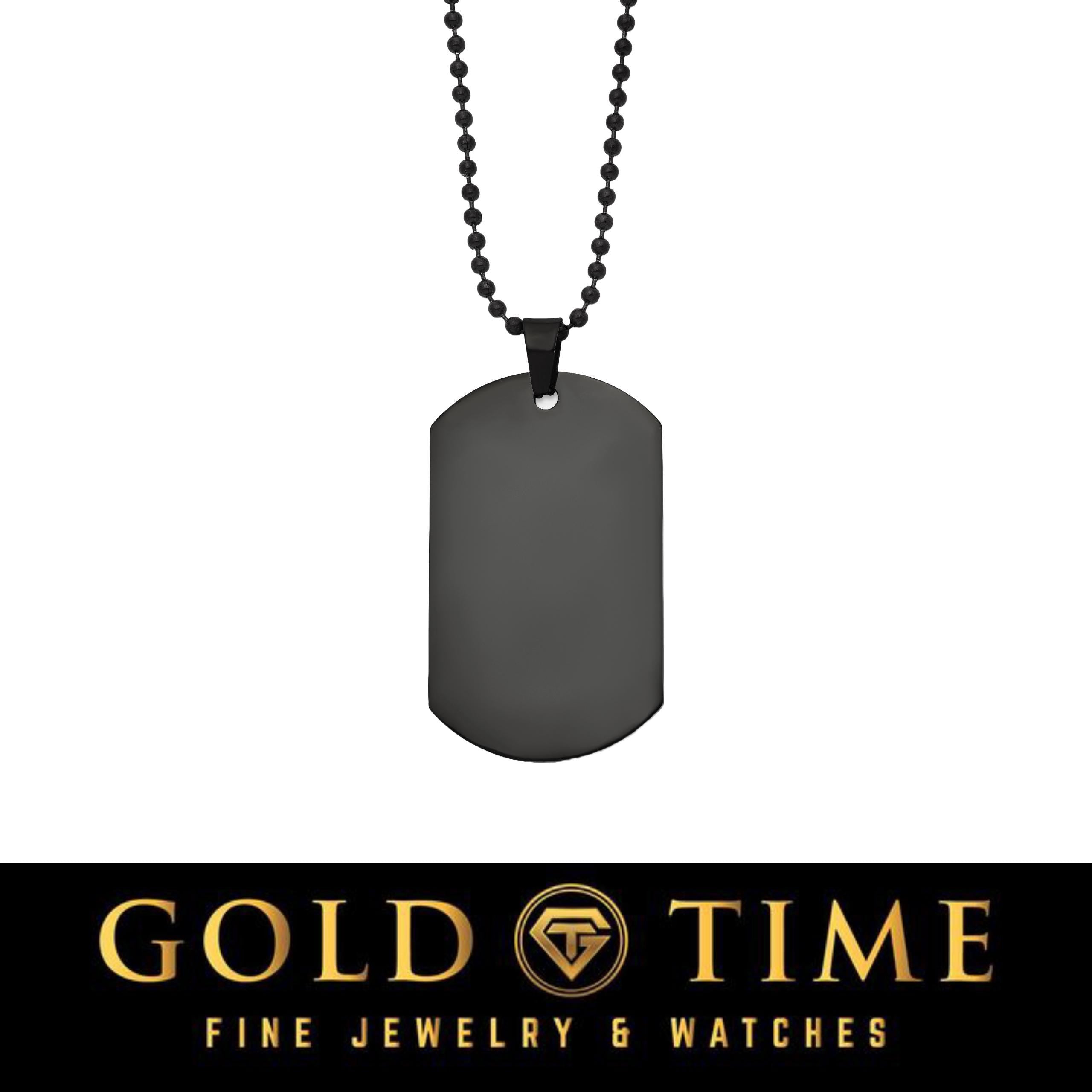 Personalized Black Stainless Steel Dog Tag Necklace  Custom Engraved Pendant, 20" Beaded Chain, Military Style ID Tag, Gift for Him