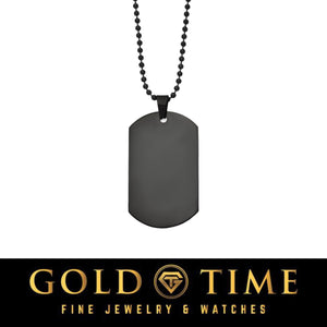 Black stainless steel dog tag pendant on a black 20 inch beaded ball chain