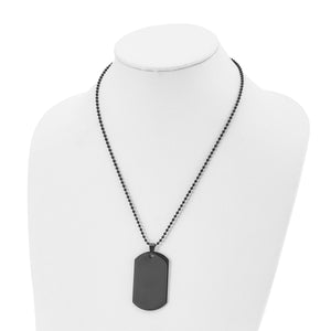 Black dog tag necklace displayed on a white neck form