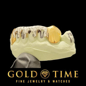 Two-tone drip grillz on a mold, opposite angle