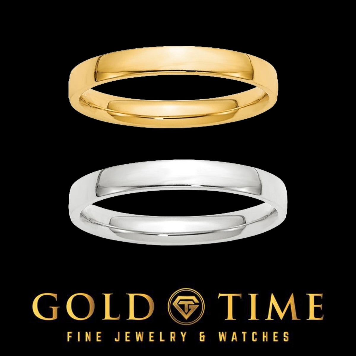 Comfort Fit Gold Wedding Band - 10k or 14k - 3mm Domed Solid Ring - Engravable