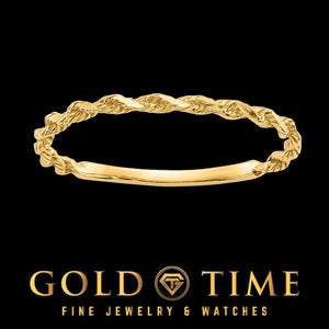 Yellow gold twisted rope ring with a diamond-cut rope top and smooth polished lower band