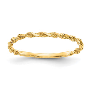 Yellow gold diamond-cut twisted rope band on a white background