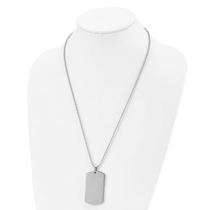 Stainless steel dog tag necklace displayed on a white bust