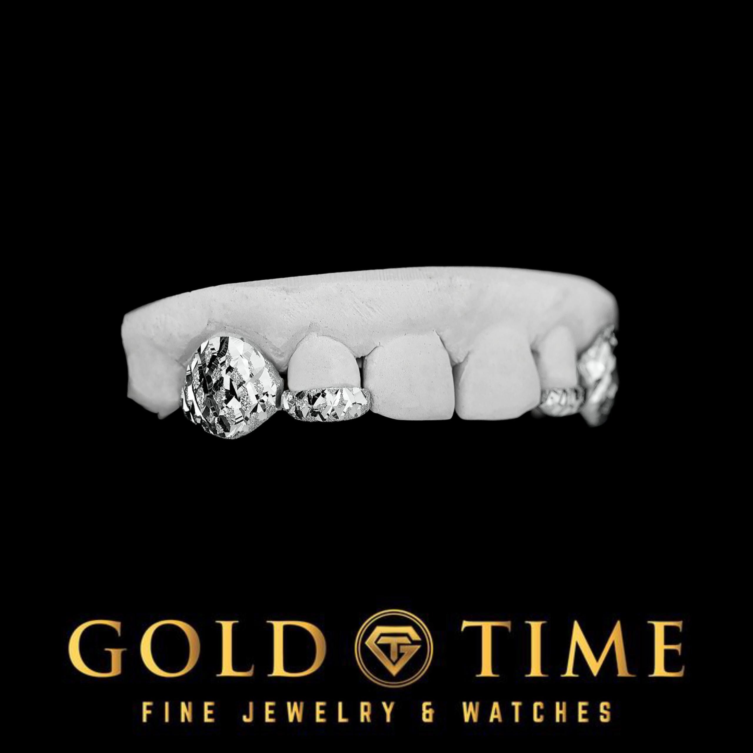 4-Piece Custom Grillz  Trillion Diamond-Cut with Diamond Dust Canines & Incisor Tips