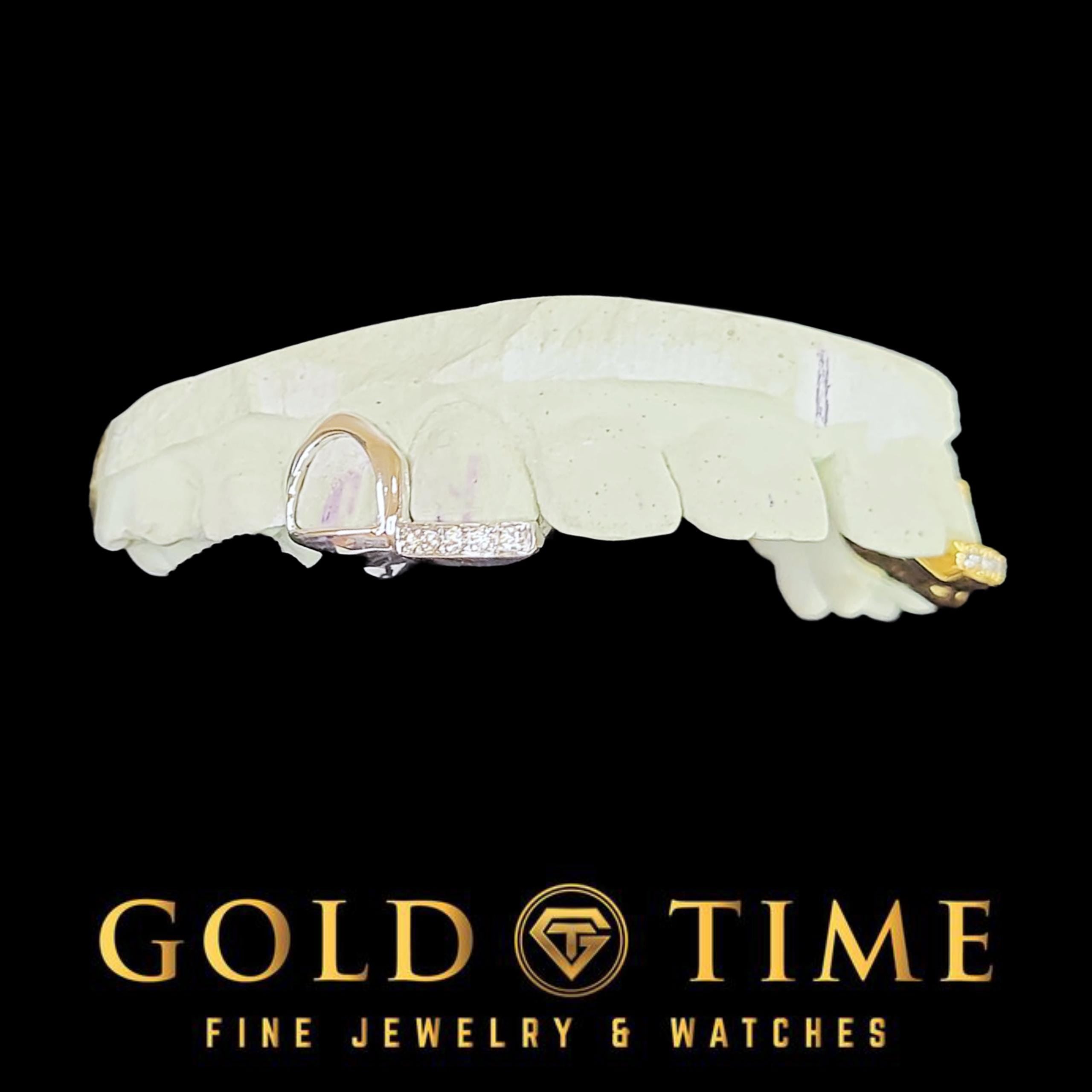 Custom 4 Piece Moissanite Tip Open Face Grillz: Silver, 10K, 14K Gold - Includes Impression Kit