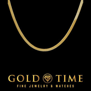 3mm 14k yellow gold herringbone chain with a flat, silky high polish finish