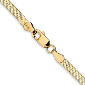 Close up of the herringbone chain's lobster claw clasp
