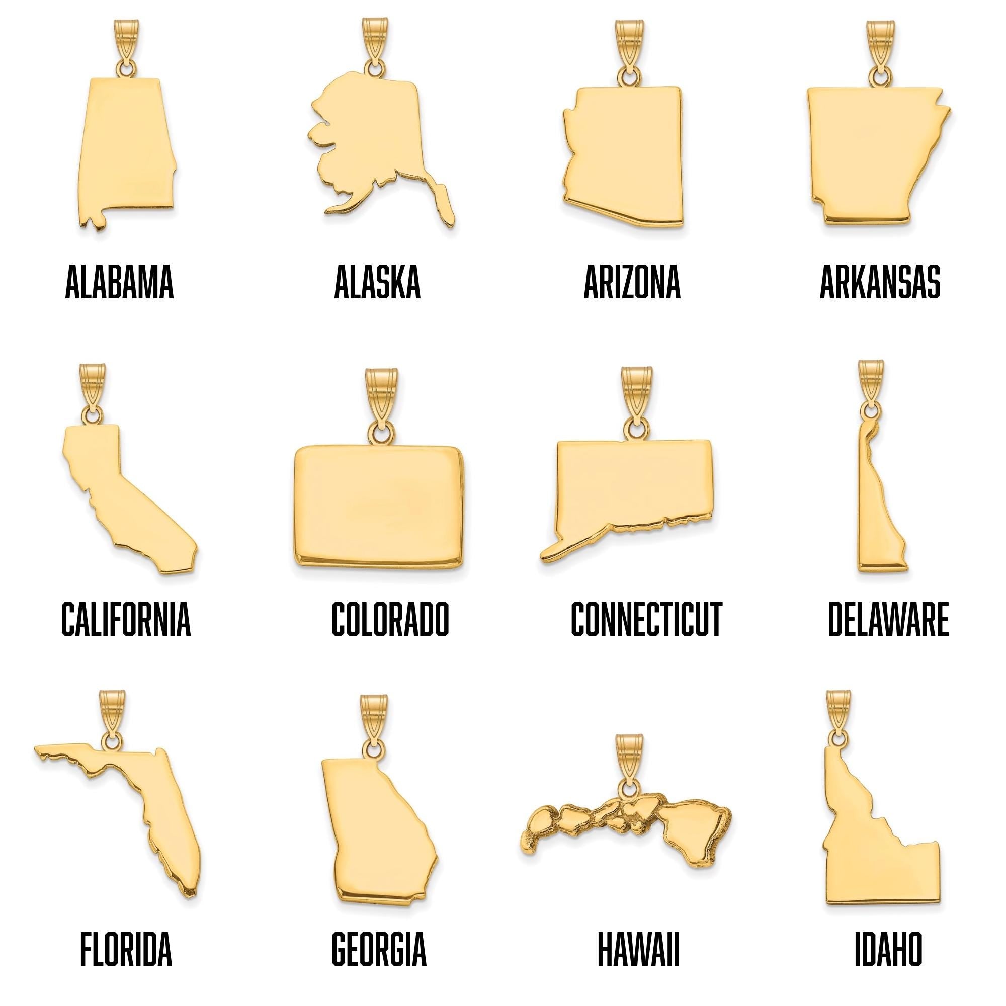 Custom Personalized State Charm Pendant - Silver or 14k Gold
