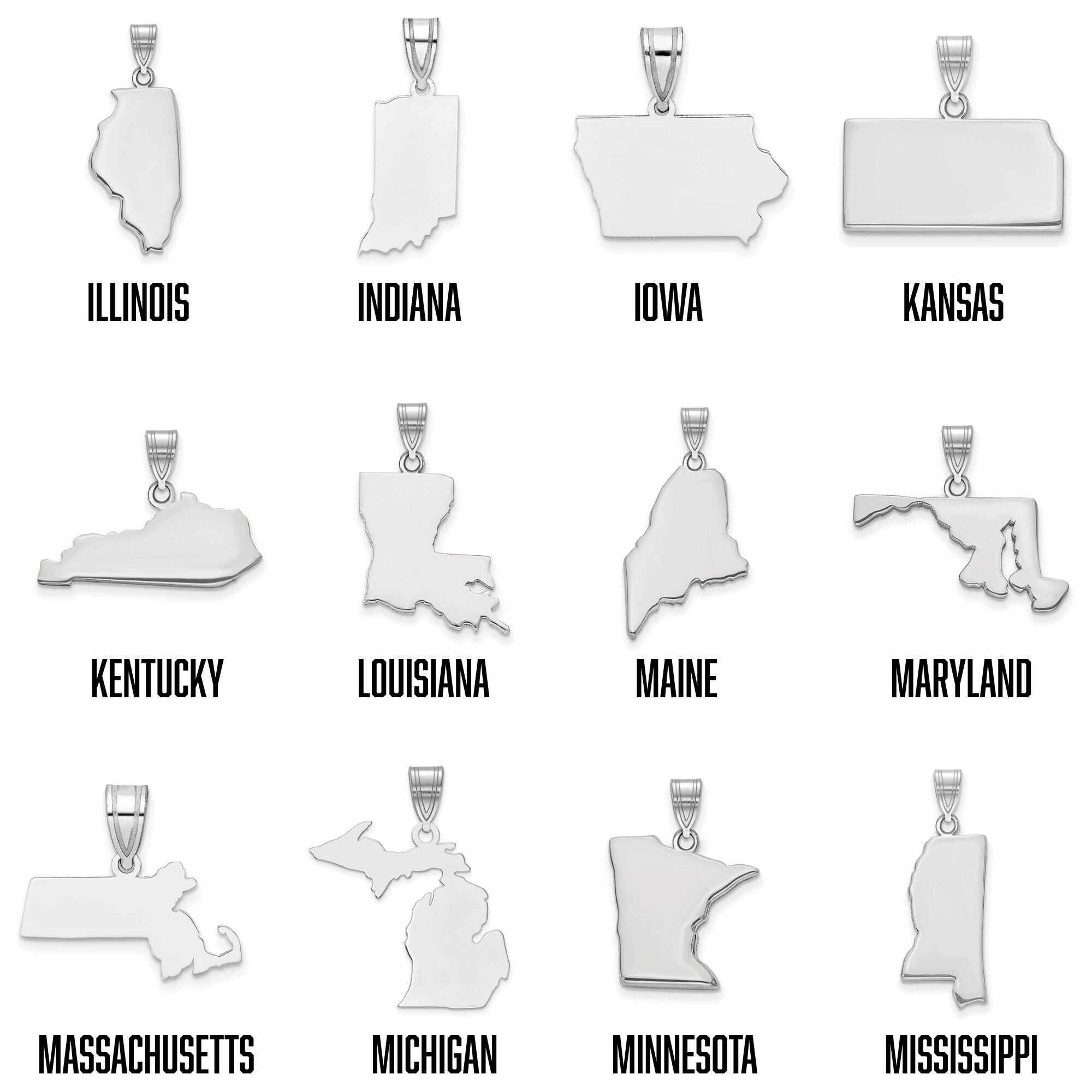 Custom Personalized State Charm Pendant - Silver or 14k Gold
