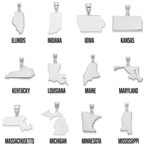 Silver state pendants for Illinois through Mississippi shown side by side with state names labeled
