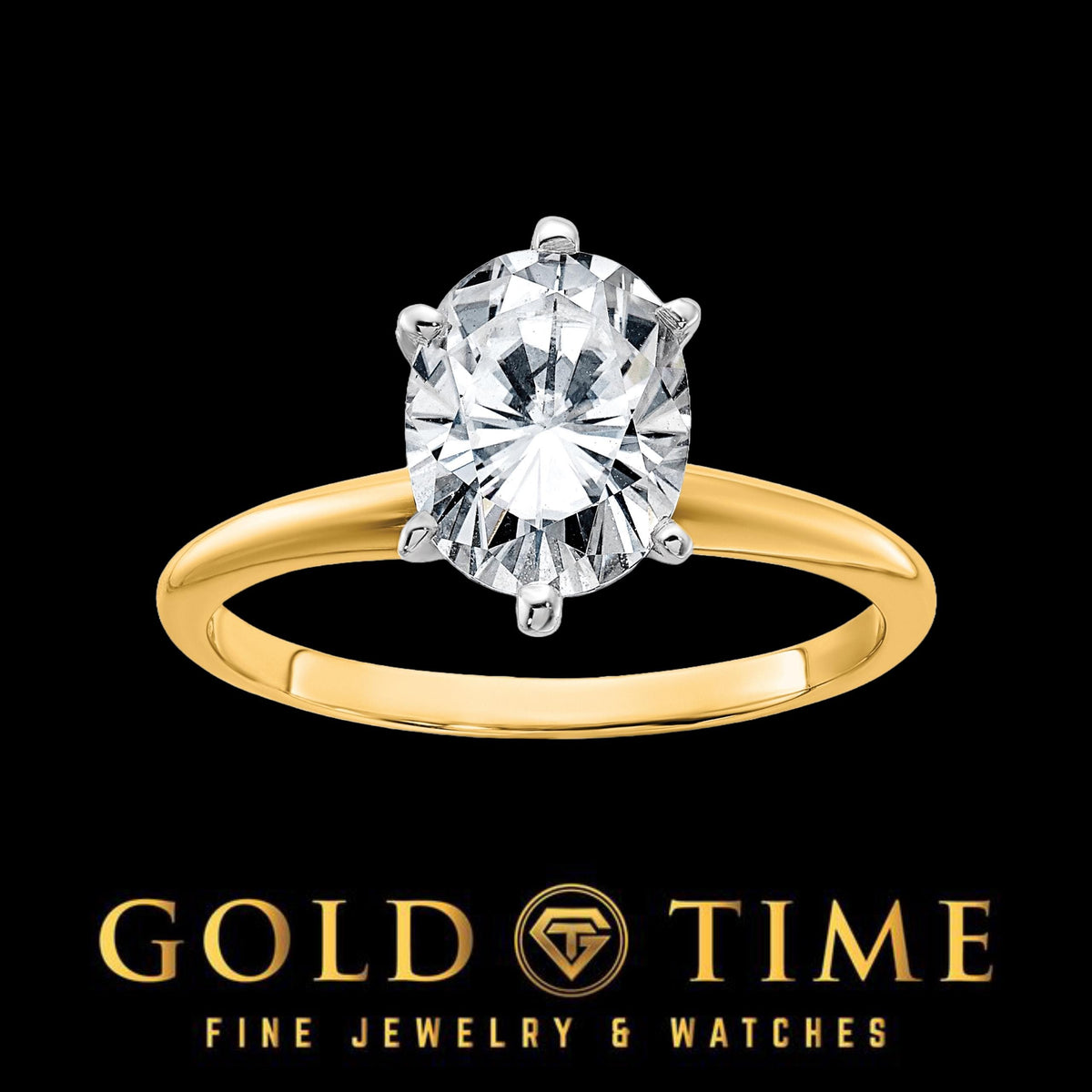14k Gold and Oval Moissanite Solitaire Engagement Ring - 2.1 CT