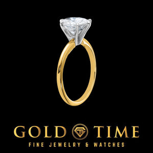 Standing view of the yellow gold oval moissanite solitaire ring
