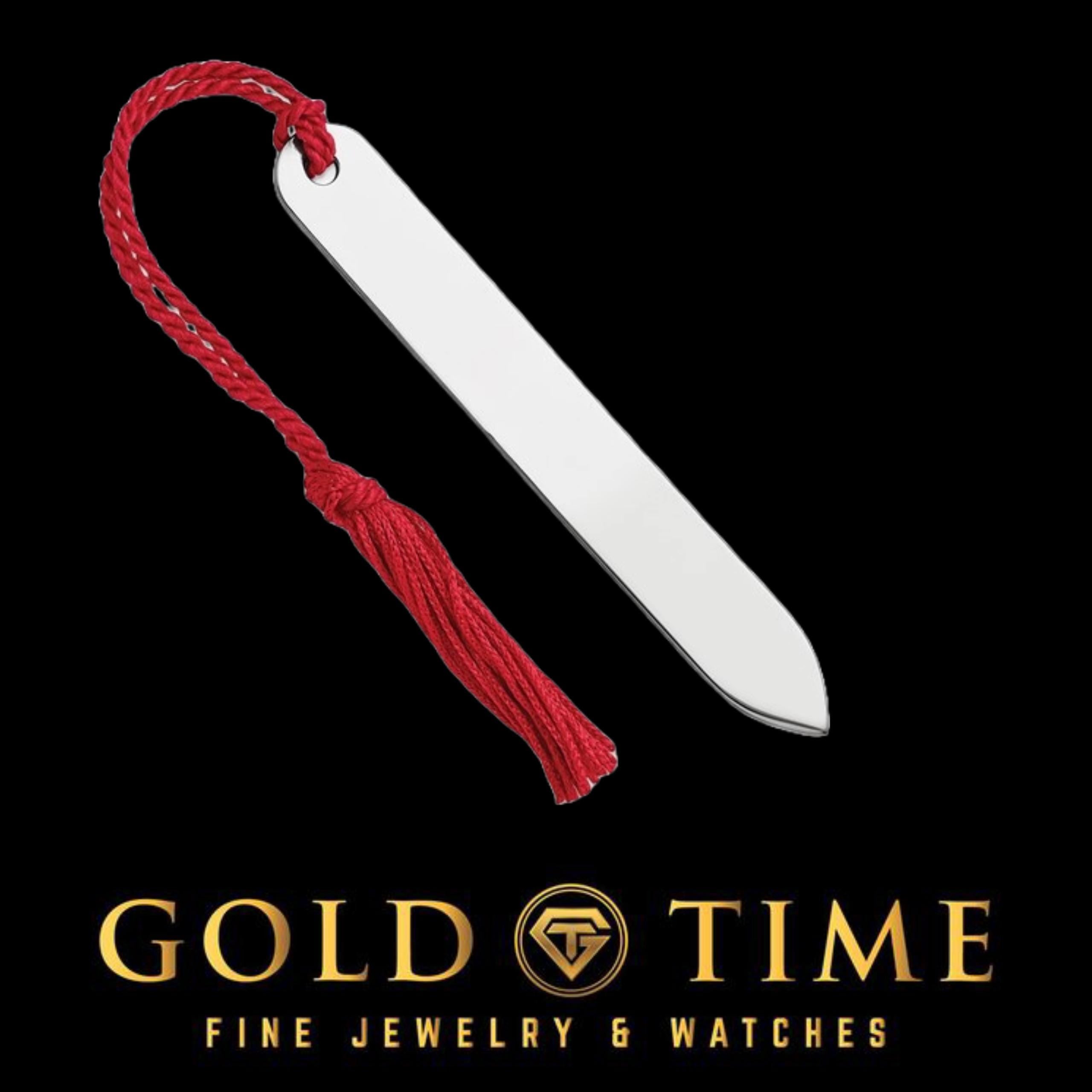 Custom Sterling Silver Bookmark with Red Tassel  Engraved Gift for Book Lovers, Teachers, Grads, or Bibliophiles