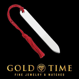 Polished personalized sterling silver bookmark with red tassel with no engraving