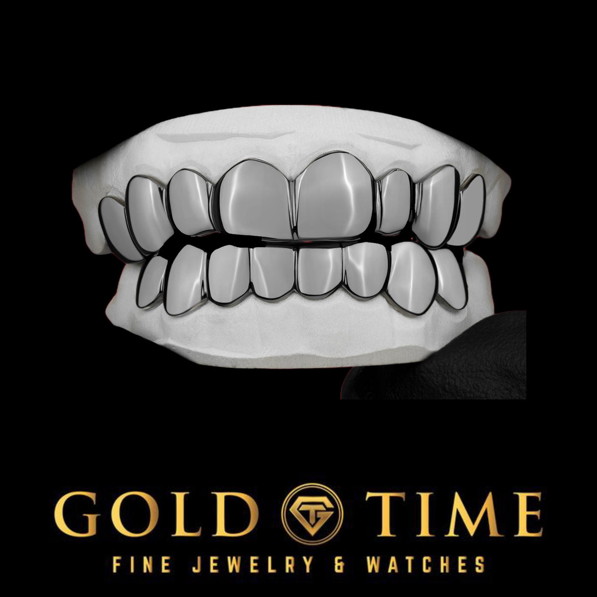 16-Piece Custom Black Rhodium Grillz Set  Solid Black Gold or Silver, Made to Order, Includes Impression Kit, Fully Customizable