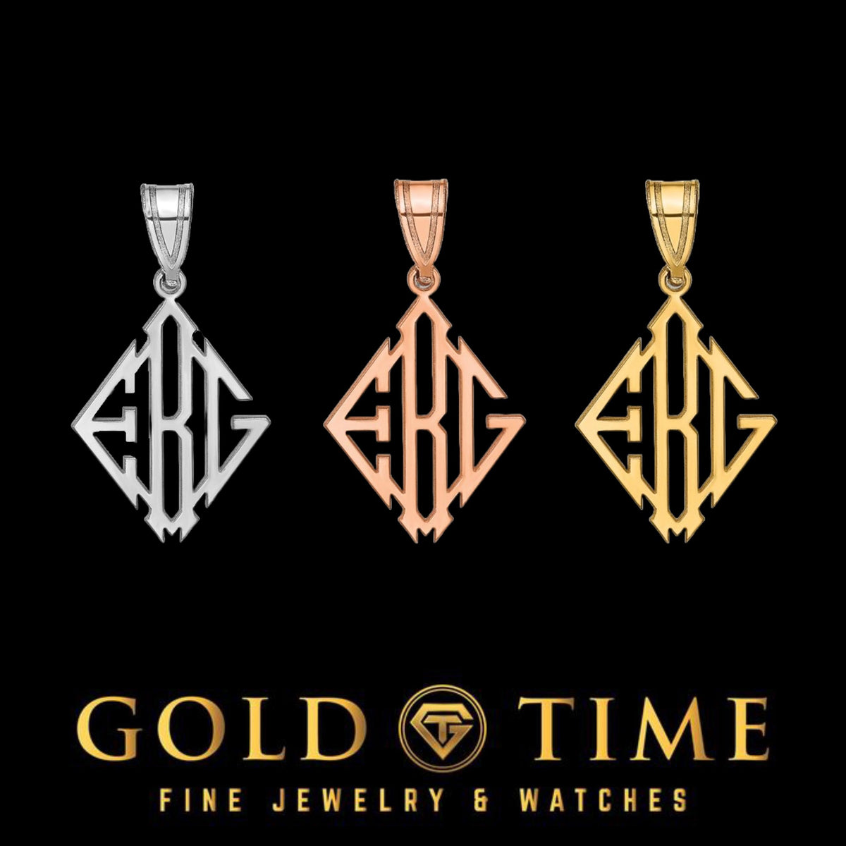 Custom Personalized Diamond Monogram Pendant  Sterling Silver or Solid Gold, 3 Initials