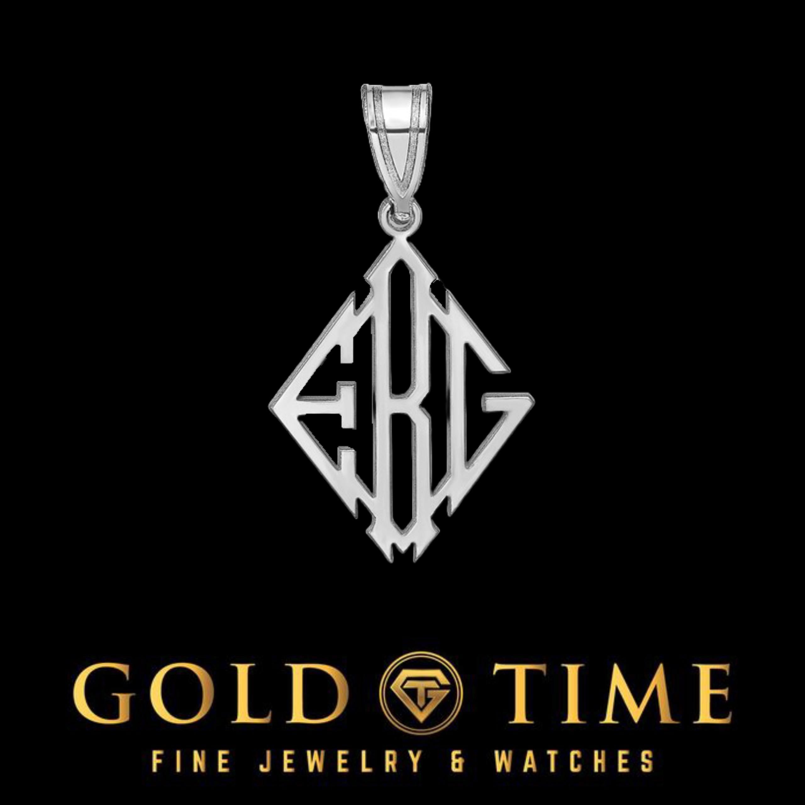 Custom Personalized Diamond Monogram Pendant  Sterling Silver or Solid Gold, 3 Initials