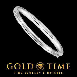 14k white gold hinged baby bangle with a polished finish