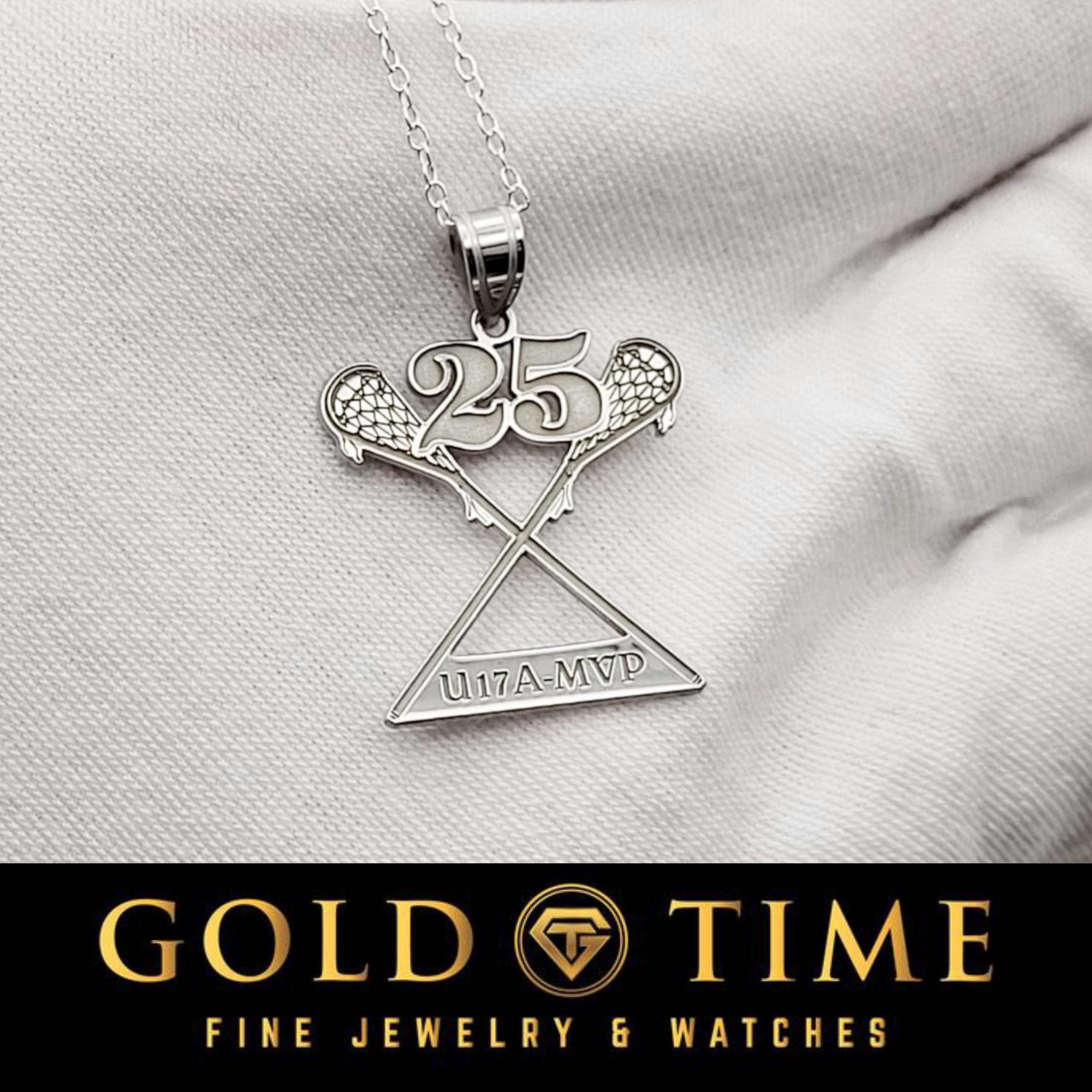 Custom Lacrosse Pendant with Name & Jersey Number  Personalized Sports Necklace in Silver or Gold  Gift for Lacrosse Player