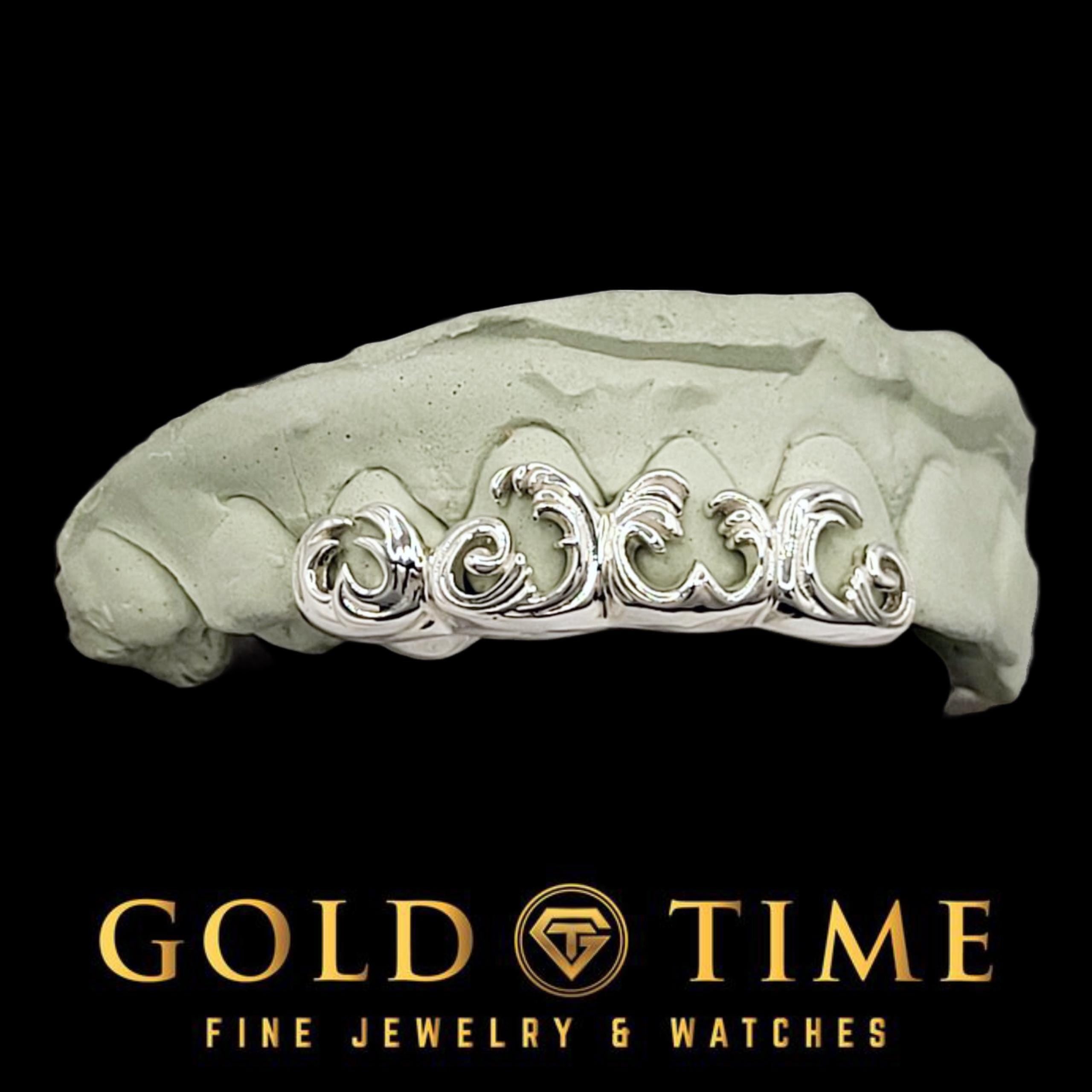 4-Piece Custom Grillz with 3D Wave Design  Silver or Gold Teeth Set  Handmade & Customizable with Impression Kit Included