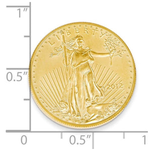 1/4 oz American Eagle gold coin shown next to a ruler for size reference