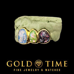 Custom 3-Piece Grillz with Galaxy Enamel  Blue, Green & Black or Custom Colors  Handmade in Gold or Silver  Includes Impression Kit