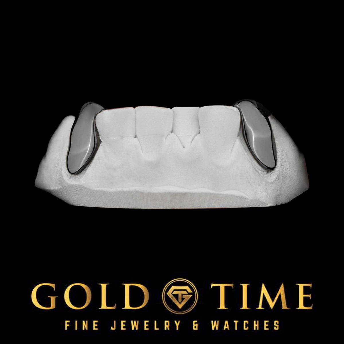 Custom 2-Piece Solid Black Canine Grillz  Black Rhodium Silver or Gold  Handmade with Mold Kit  Gold Time Killeen