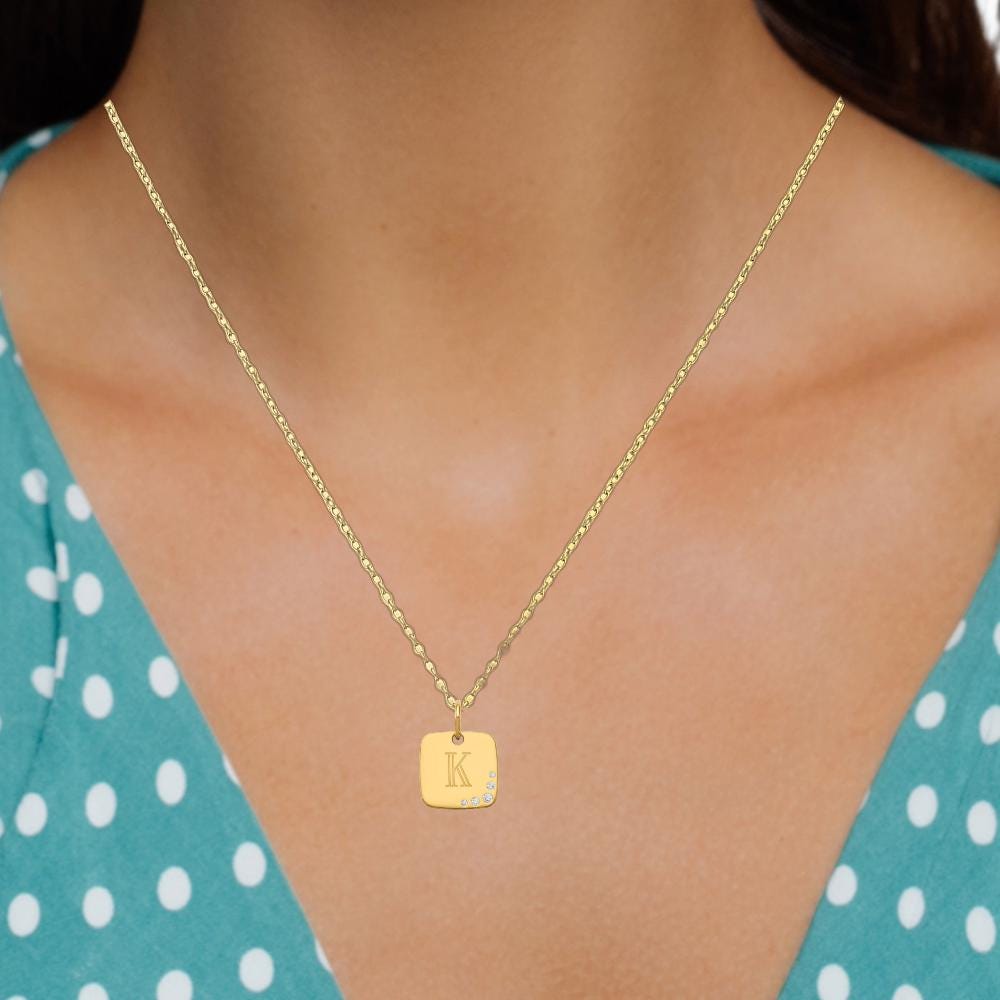 Custom Diamond Initial Pendant Charm  Cushion Letter Charm in Silver or Gold  Personalized Jewelry Gift, .02 CTTW, Dainty Design